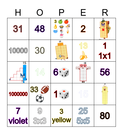 Number blocks Bingo Card