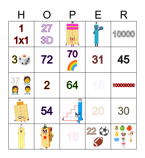 Number blocks Bingo Card