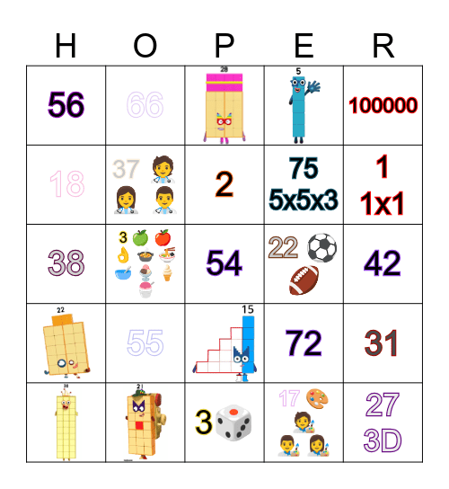 Number blocks Bingo Card