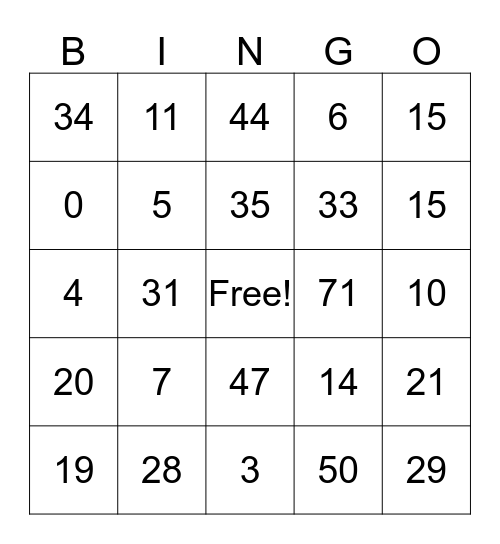 LOS NUMEROS 1-50 Bingo Card