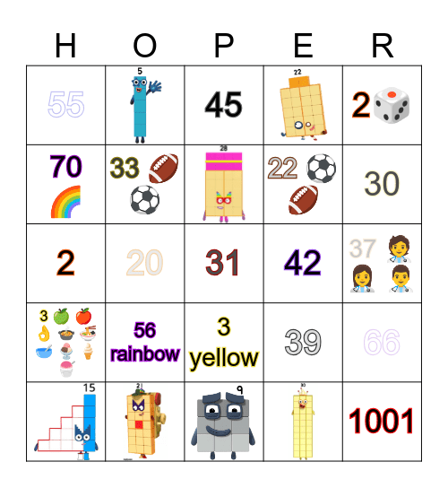 Number blocks Bingo Card