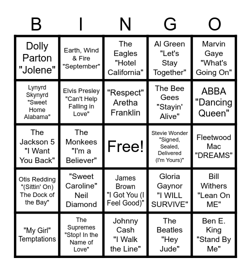Music BINGO Card