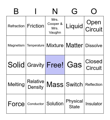 Matter & Force BIG Word BINGO Card