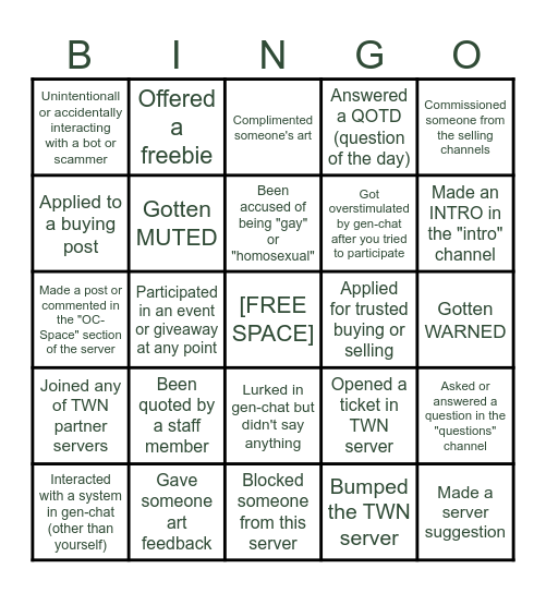 THE WYVERN NEST Bingo Card