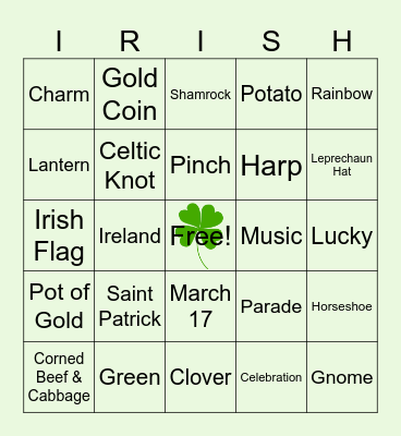 St. Patrick's Day Bingo Card