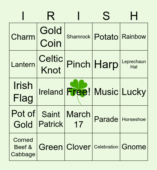 St. Patrick's Day Bingo Card