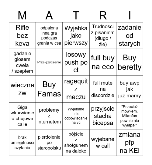 Jakub Brzoza Bingo Card
