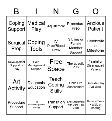 Child Life BINGO Card