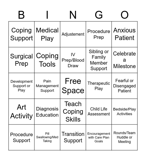 Child Life BINGO Card