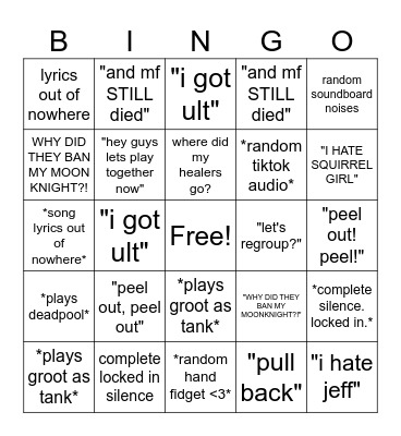 Boyfriend Marvel Rivals Bingo!! Bingo Card