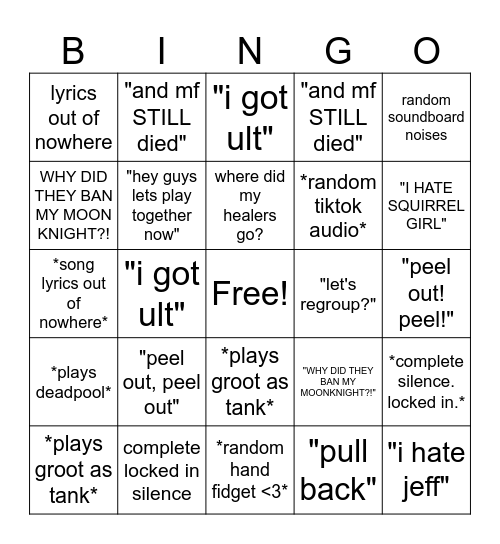 Boyfriend Marvel Rivals Bingo!! Bingo Card