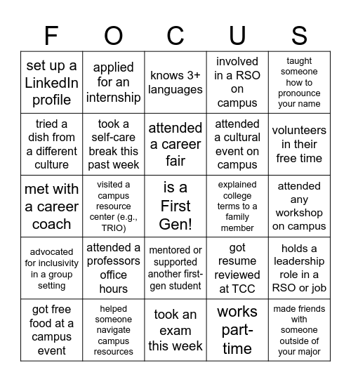 Be the First to Get 2 in a Row! Bingo Card