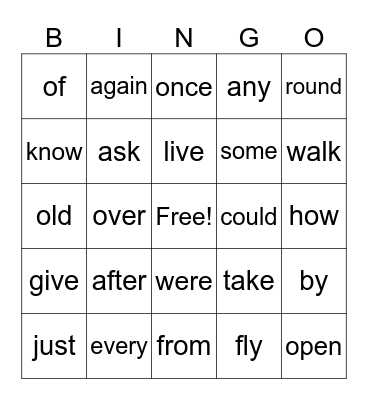 1st Sight Words Bingo Card