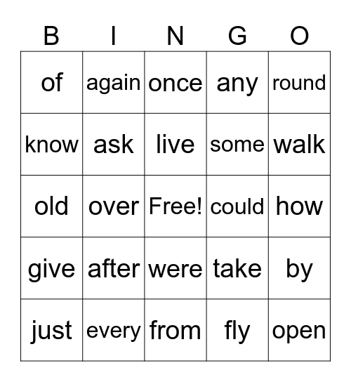 1st Sight Words Bingo Card