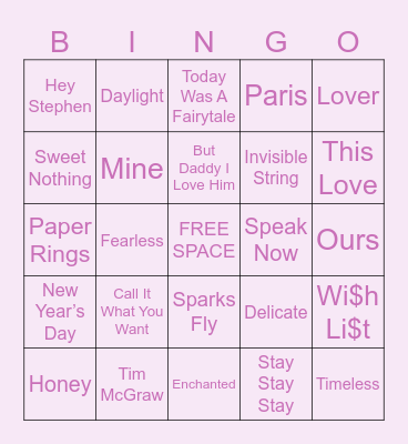 LOVE SONGS Bingo Card