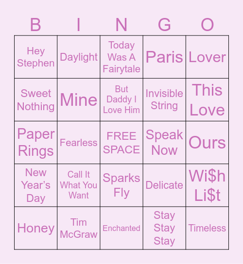 LOVE SONGS Bingo Card