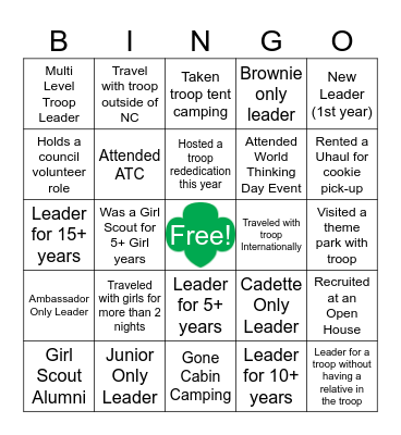 Girl Scout Leader Bingo Card