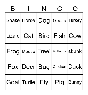 Pets / Animals Ojibwe Bingo Card