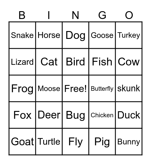 Pets / Animals Ojibwe Bingo Card