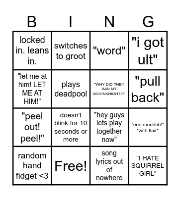 Boyfriend Marvel Rivals Bingo <3 Bingo Card