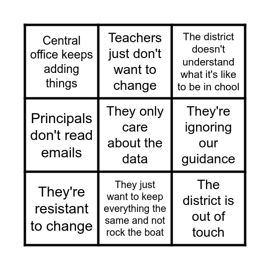 Staff Meeting Bingo Card