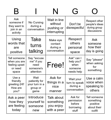SOCIAL SKILLS BINGO BLAST!!! Bingo Card