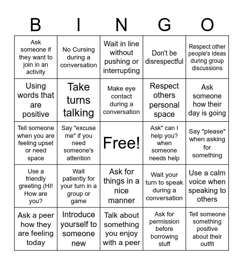 SOCIAL SKILLS BINGO BLAST!!! Bingo Card