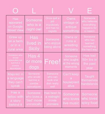 Olive You - Thursday Dating Bingo Card