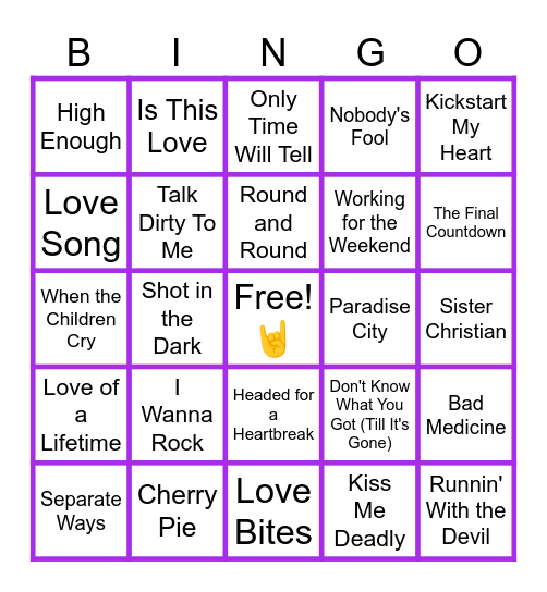 MUSIC BINGO at the Ann Arbor Eagles! 🎸Glam/Hair Metal!🎵🎶 Bingo Card