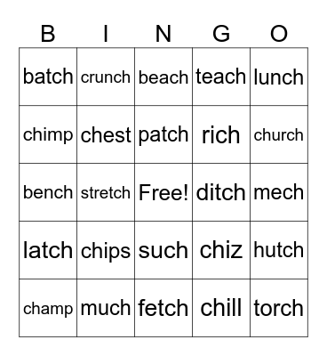 ch & tch Bingo Card