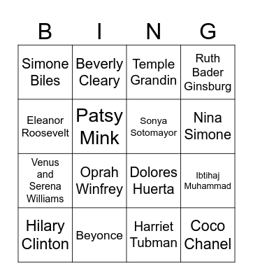 Women's History Month Bingo Card