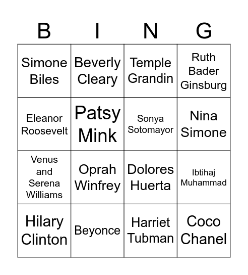 Women's History Month Bingo Card