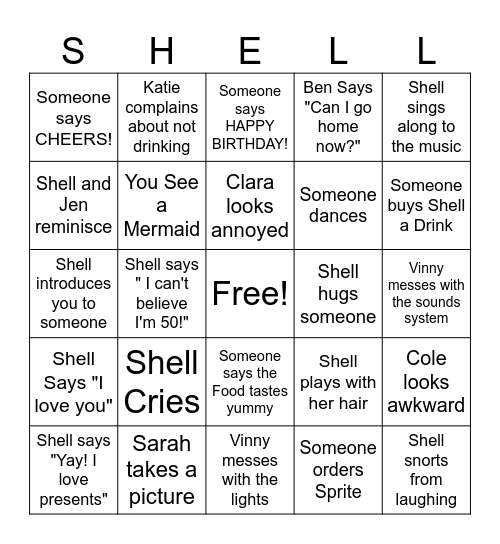 SHELL Bingo Card