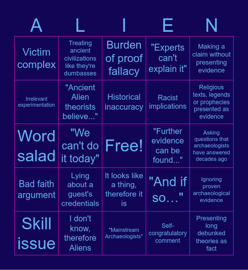 Ancient Aliens Bingo Card
