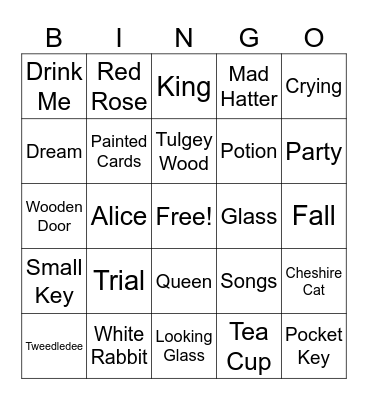 Alice In Wonderland Bingo Card