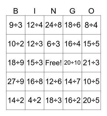 Division Bingo! Bingo Card
