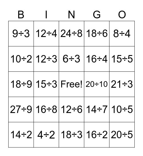Division Bingo! Bingo Card