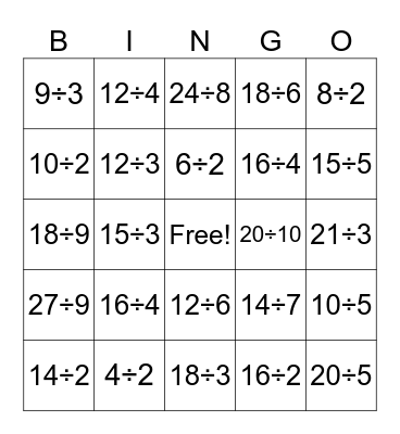 Division Bingo! Bingo Card