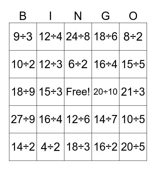 Division Bingo! Bingo Card