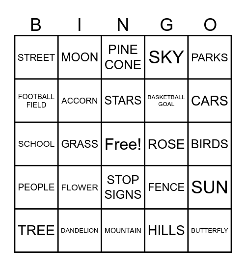 It's Outdoors Bingo Card