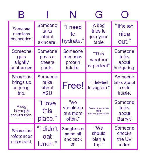 Danielle's BDay Bingo Card