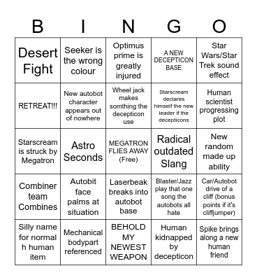 TRANSFORMERS G1 Bingo Card