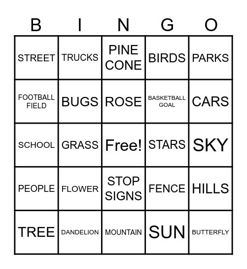 It's Outdoors Bingo Card