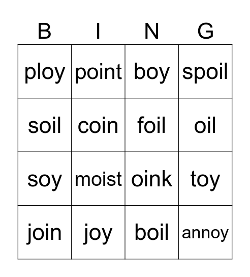 oi / oy Bingo Card