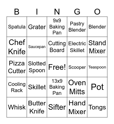 Equipment Bingo Card