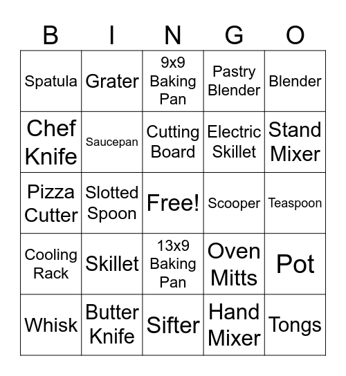 Equipment Bingo Card