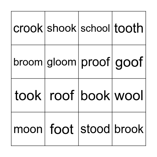 oo (u) / oo (ew) Bingo Card