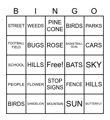 It's Outdoors Bingo Card