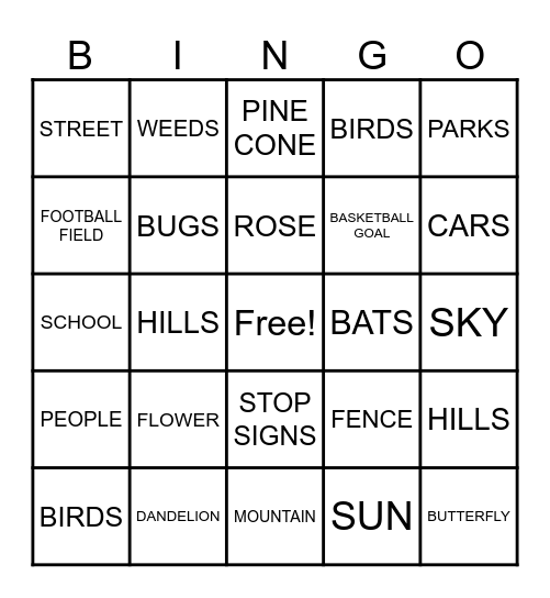 It's Outdoors Bingo Card
