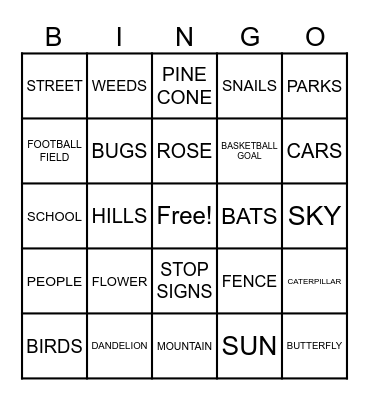 It's Outdoors Bingo Card